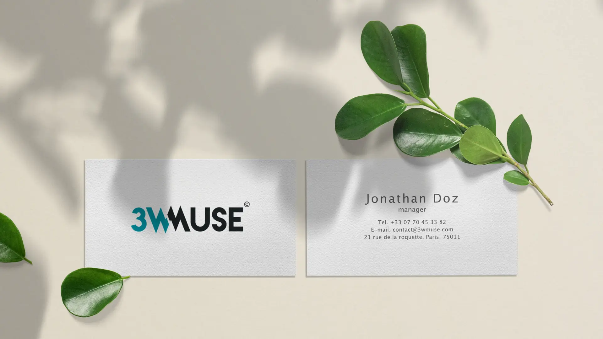 Carte de visite de 3wmuse, agence spécialisée en webdesign et création de sites internet.